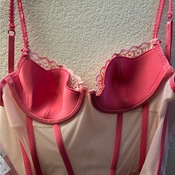 Elegant Pink Lace Corset Bustier Top With Straps L - Picture 11 of 14